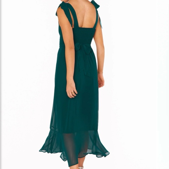 Show me your MUMU Claire Midi Dress in Emerald Chiffon - Picture 6 of 8